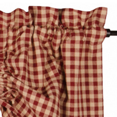 Heritage House Check Gathered Valance Barn Red Nutmeg Lined VG100017 - The Fox Decor